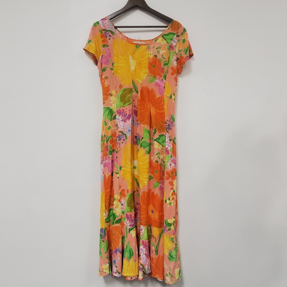 Jams World Garden Party Floral Maxi Dress Size L Tiered Flowy Colorful Relaxed